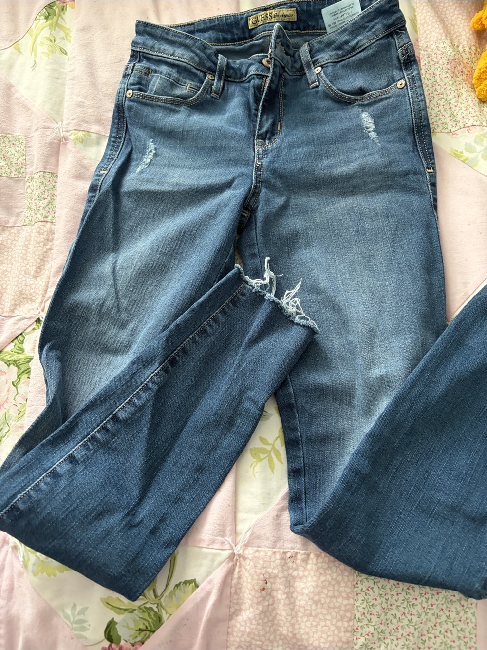 GUESS Women's Dark Blue Distressed Skinny Jeans